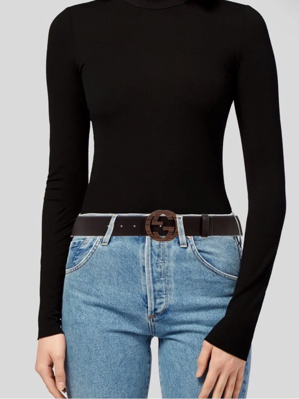GUCCI BROWN WOOD GG BELT SIZE 100-40 525040–Fantastic!! Leather—Size 40